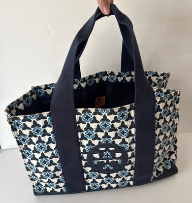 Tory Burch Abstract Blue Canvas Tote Bag 10'' x 13''