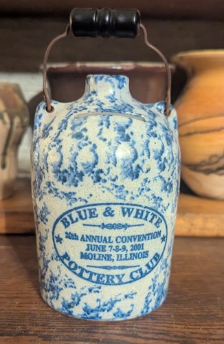 Old Stoneware Blue + White Jug Bank W.A. Painter Pottery Works Kansas City USA 