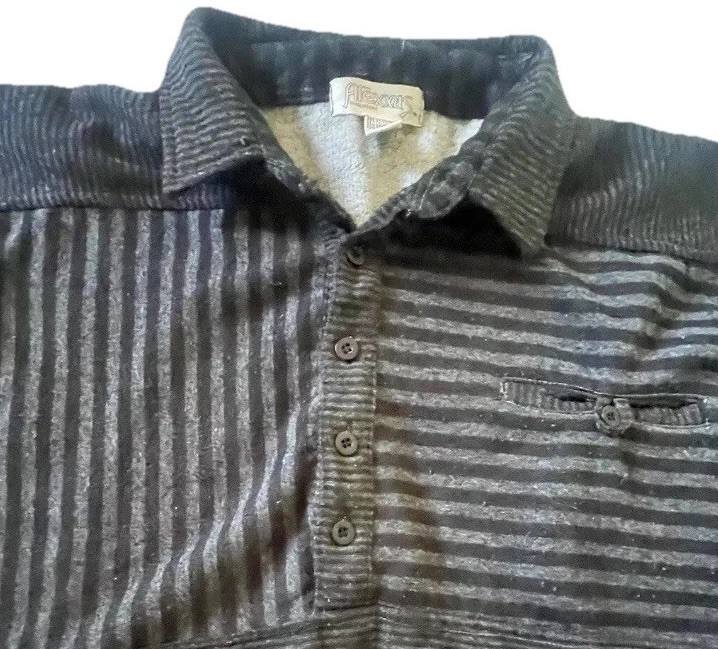 Vintage 90s Men’s XL Knit Polo Sweater Multi Gray Striped Long Sleeve 1/4 Button