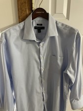 Pronto Uomo Shirt Mens 17 1/2 32/33 Non Iron Long sleeve Button Up Cotton Blue