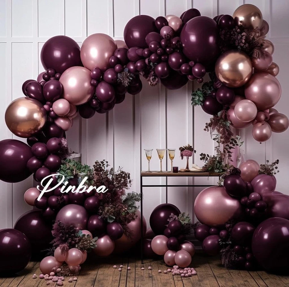 Burgundy Balloons Double Stuffed Dark Purple Plum Mauve Balloon Garland Maroo... - Image 2 of 4