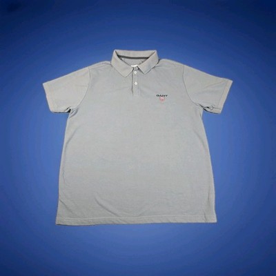 Vintage Mens Gant ''The Rock'' Polo Shirt 3XL Grey Pique Shield Logo Preppy