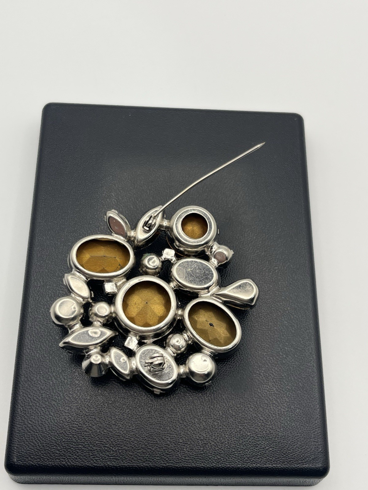 Multi colored rhinestone silver tone sparkly broo… - image 7