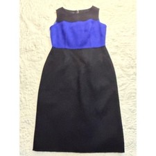 Talbots Sheath Dress 2 Blue Black Wool Blend Colorblock Office Siren Minimalist