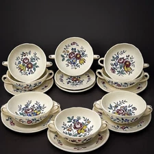 Copeland Spode Gainsborough (7) Cream Soup Bowls, 5" & (Saucers, 7 3/8" (S30)