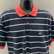 Brooks Brothers Polo Shirt Mens Large Blue Striped Performance Short Sleeve