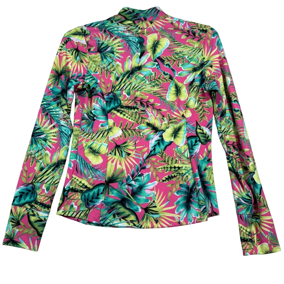 Pulôver feminino Tommy Bahama Active médio rosa verde floral meio zíper - Imagem 3 de 4
