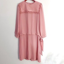 Dolina Vintage Womens Dress Size 10 Pink 1980s Square Collar Lace Ribbon C1122