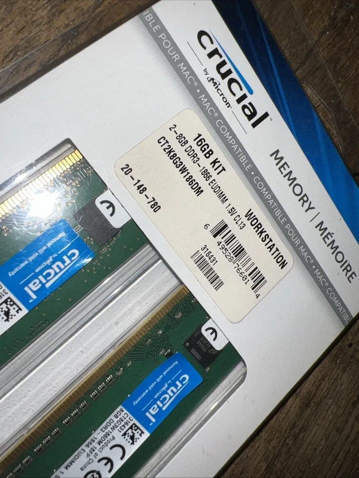 Crucial 16GB 1866 MHz PC3-14900 DDR3 Memory CT2K8G3W186DM Mac Compatible Server - Image 2 of 3