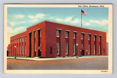 #ad #ad Muskegon MI Michigan Post Office c1945 Antique Vintage Souvenir Postcard $0.99