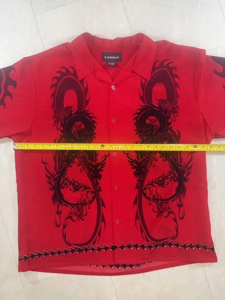 Camisa de campamento vintage Y2K No Boundaries XL dragón abotonada ropa de calle roja años 2000 Foto 4 de 4