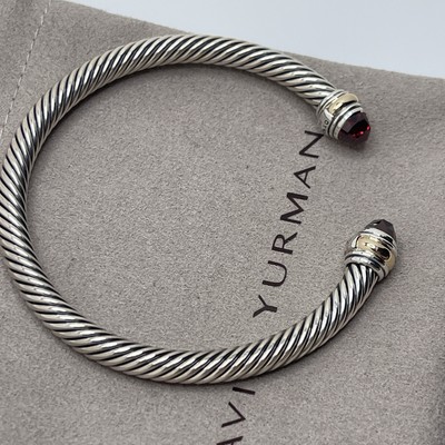 David Yurman Cable Classics 5mm Garnet and 14K Gold Cable Cuff Bracelet