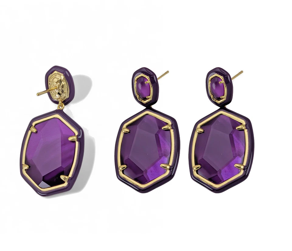 NUEVO Auténticos Pendientes Colgantes KENDRA SCOTT Marco Daphne Púrpura Madreperla Foto 4 de 4