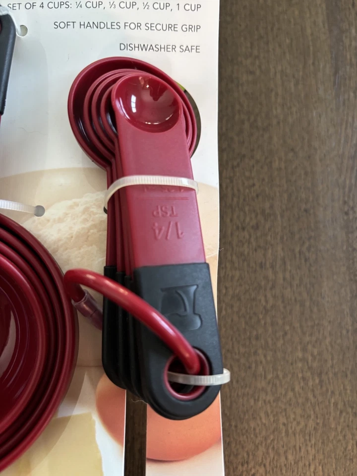 KitchenAid Measuring Cups Spoon Set Red Soft Black Handles Dishwasher Safe - Image 2 of 4