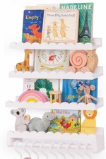 Nursery Book Shelves, Scalloped Shelves, 4-Pack White Set with 1 Hanging Rod ...