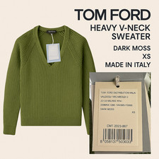Tom Ford Chunky Wool Silk Rib V-Neck Sweater   Dark Moss   Size XS   New