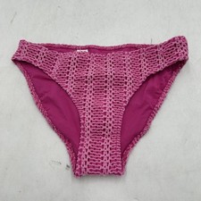 Aerie Bikini Bottom Womens Small Pink Crochet Swim Hipster Lined Textured, NWT