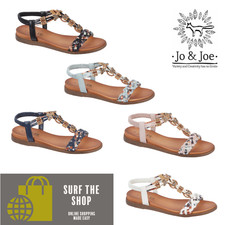Jo & Joe Ladies Braided T-Strap with Elasticated Back Strap Flat Sandals