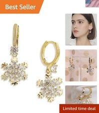 Sparkling Snowflake Drop Dangle Earrings - 14k Gold Plated Elegance
