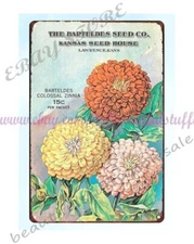 home art 1890s Barteldes Seed Co Kansas seed house zinnia flower metal tin sign