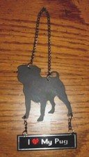 I Love My Pug Black Metal Hanging Sign w/Chain Pet Dog Lover     MUST SEE  