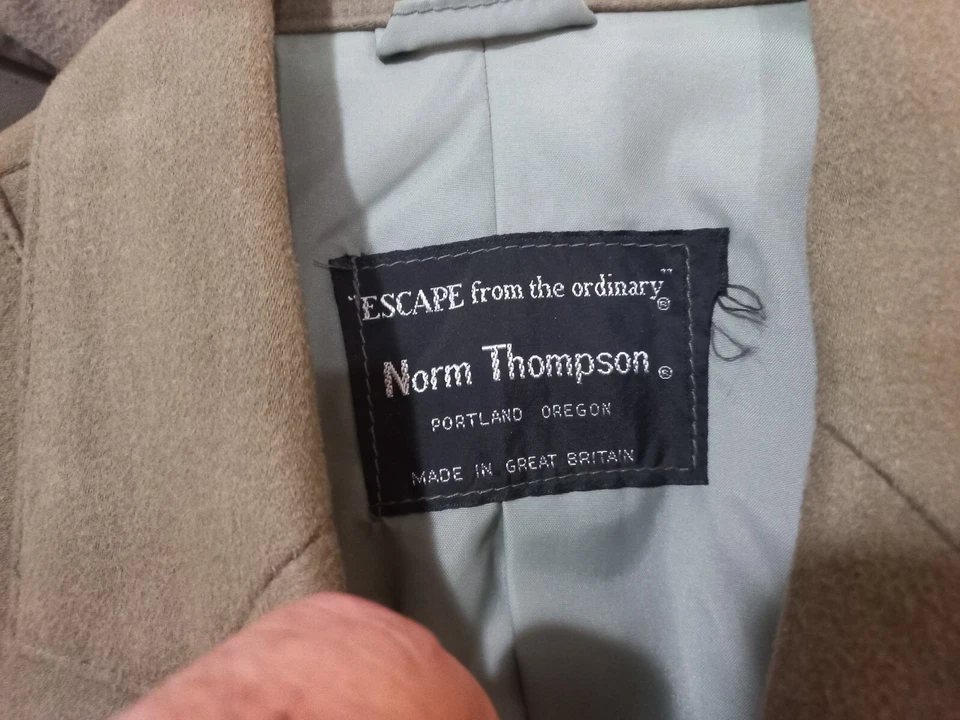 NORM THOMPSON Coat jacket Belted English Military look sz 42 Green Brown Awesome - Image 2 of 4