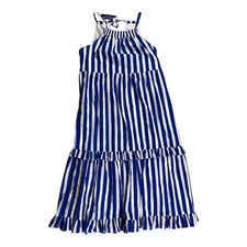 Pomander Place Tuckernuck Dress Large Blue Striped Avondale Tiered Halter Max N2