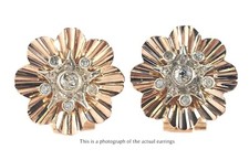 Retro Fluted Flower 1tcw Old Cut Diamond Rose Gold Earrings