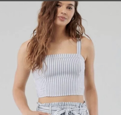 Hollister Crop Top Sleeveless Tank Top Striped Blue White XS | eBay