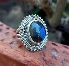 Silver Plated Ring For Women  Girl With Natural Labradorite Gemstone P206