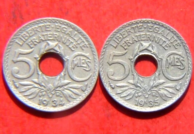 lot 2 pièces: 5 centimes Lindauer 1934 et 1935 - Photo 1/2