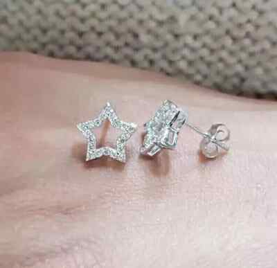 1.00Ct Round Cut Real Moissanite Star Stud Earrings Solid Sterling Silver Silver