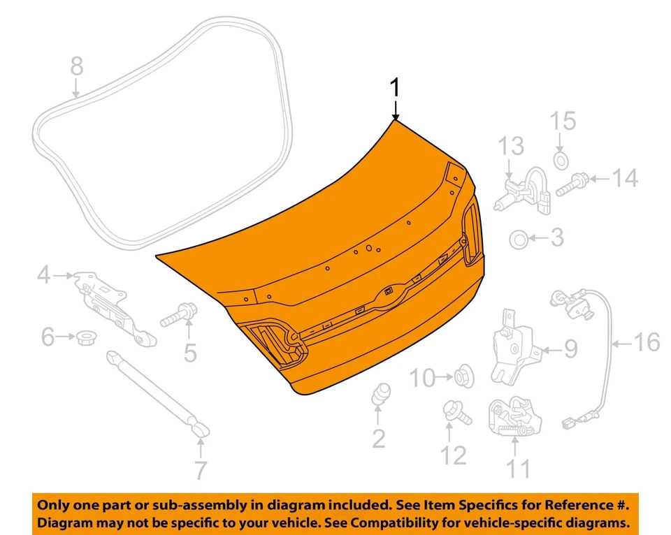 Used Deck Lid fits: 2014 Ford Taurus Limited w/o spoiler Grade A - Изображение 3 из 4