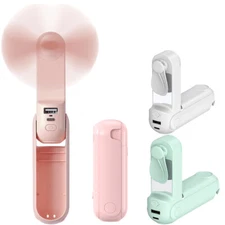 Handheld Mini Fan Rechargeable 5in1 w/ Power Bank Flashlight Mirror Phone Holder