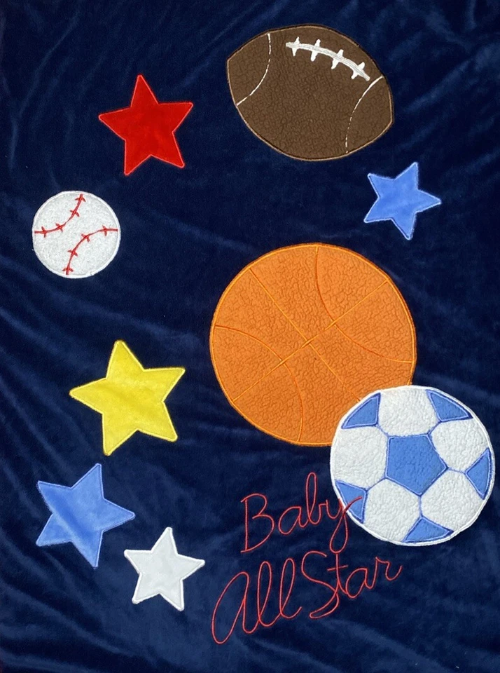 Manta para bebé Koala Baby All Star deportes fútbol baloncesto borde rojo azul sherpa Foto 2 de 4