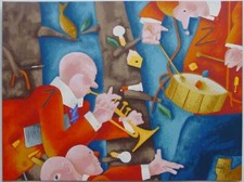 TADINI EMILIO TITOLO "SUONATORI" SERIGRAFIA FIRMATA NUMERATA DALL'ARTISTA.