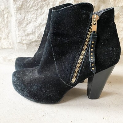 Steve Madden Womens Georgia Black Suede Ankle Boots Zip Side Heels Size 6.5M
