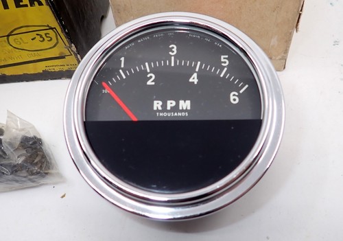 Vintage Autometer 6,000 RPM Tachometer Model 6L Chrome Bezel New In Box Day Two