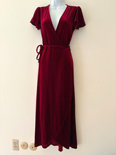 BHLDN Anthropologie Thrive Velvet Wrap Midi Dress Red Size X-Small Made In USA