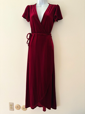 BHLDN Anthropologie Thrive Velvet Wrap Midi Dress Red Size X-Small Made In  USA | eBay