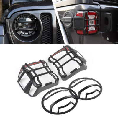 Black Headlight & Rear Tail Light Lamp Guard Cover Trim For Jeep Wrangler JL 18+