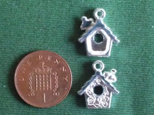 5 Bird House Charms - bright silver - Gardening Nesting Box Nature
