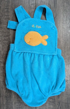 Baby Girl Boy Clothes Vintage Carter's 3-6 Month Terry Cloth Go Fish Shortalls