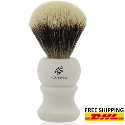 JAG SHAVING Rasierpinsel mit silberner Spitze hochwertiger Dachshaar-Rasierpinsel für Männer
