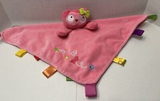Taggies Hot Pink Plush Owl Lovey With Multicolored Tags Flowers Butterflies
