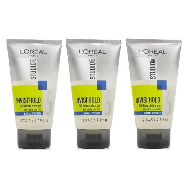 3 x L'Oreal Studio Line Invisi'Hold 24H Natural Clear Gel Normal Strength 150ml