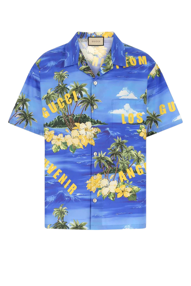 Gucci ハワイアンボーリングシャツ Authentic Men's Gucci Blue Tropical Print Bowling Hawaiin