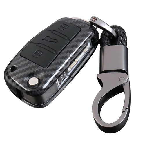 Carbon Fiber Car Key Cover Chain Remote Flip Fob For Audi A1A8 Q3 Q5