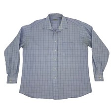 Vintage Burberry Dress Shirt Mens 17 Blue Checkered 100 Cotton Made USA READ
