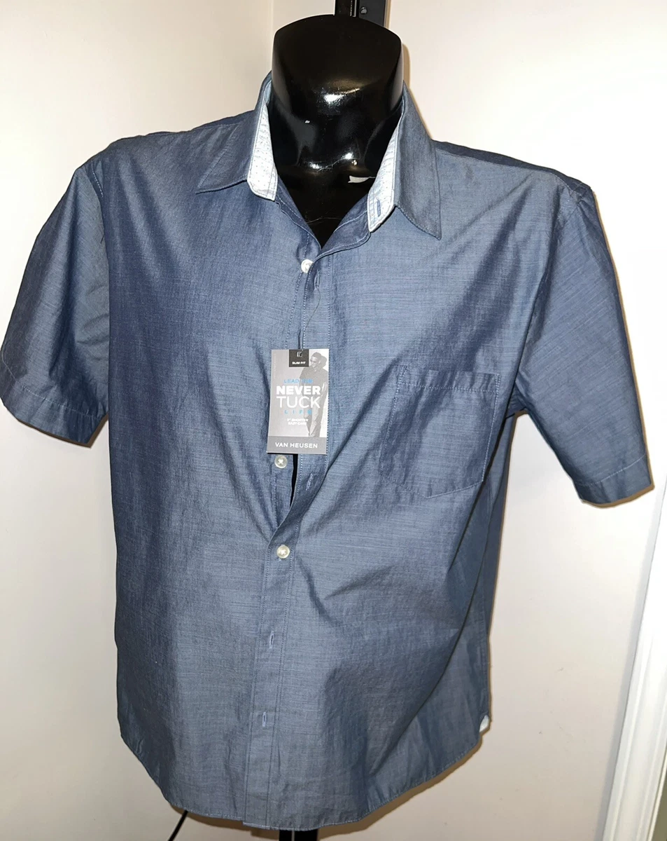 Van heusen men's never tuck slim fit shirt sales